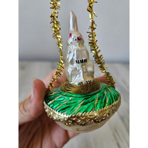 Vintage inge glas rabbit bunny easter Basket ornament RARE glass Xmas tree - Picture 8 of 8